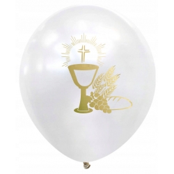 Balony komunijne na komunię z nadrukiem I Komunia Święta biało-złote 10 szt.